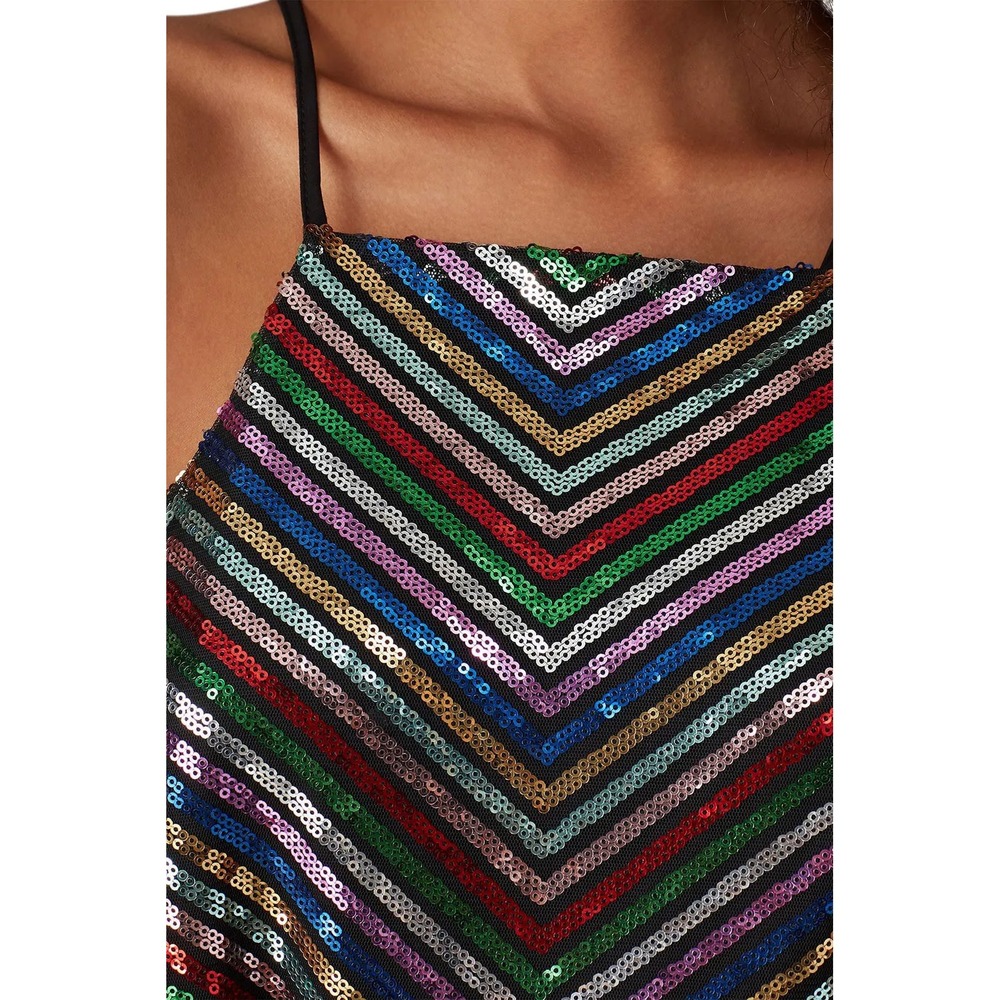 Amanda Uprichard Halette‎ Sequin Multicolor Chevron Halter Mini Dress Small NWT - Picture 5 of 10